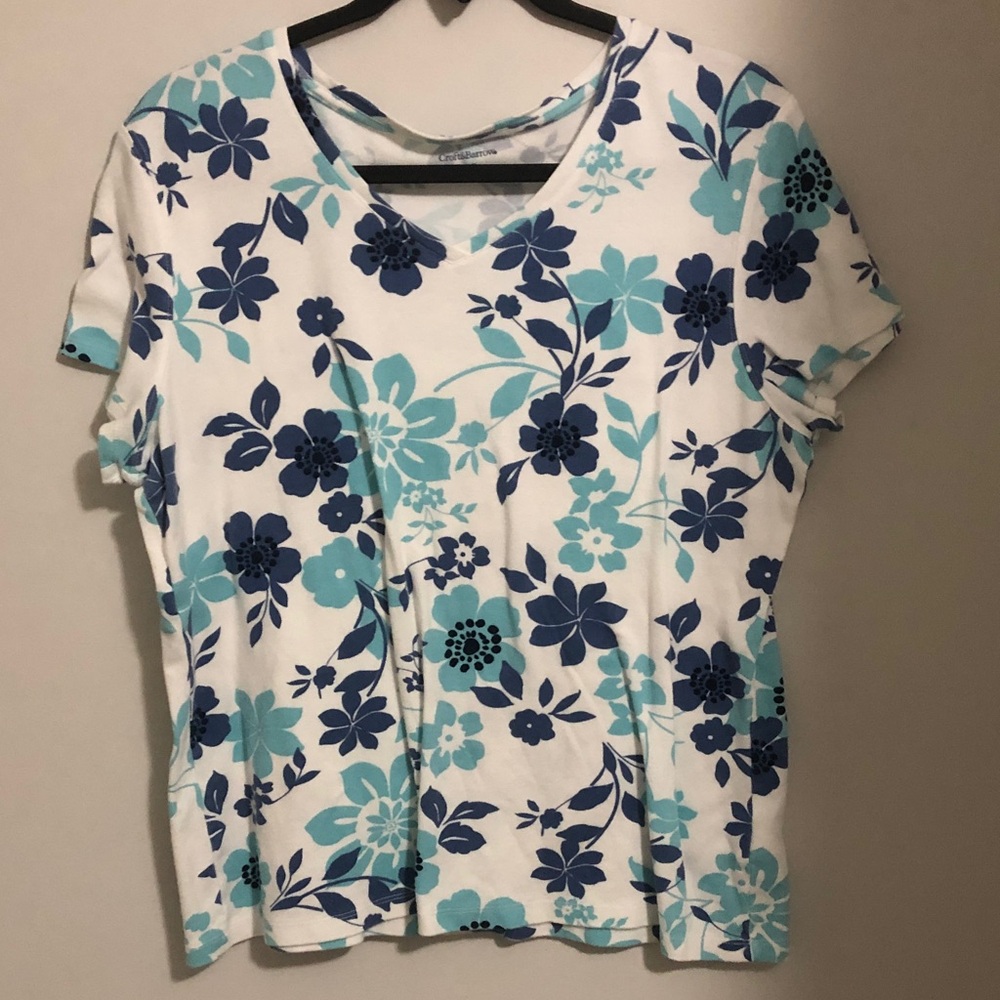 croft & barrow White Tee with Navy & Aqua Floral Print